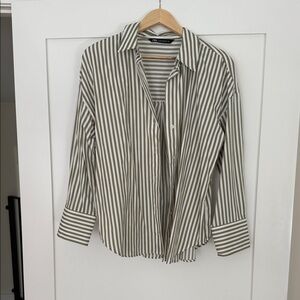 Zara Olive and White Striped Shirt